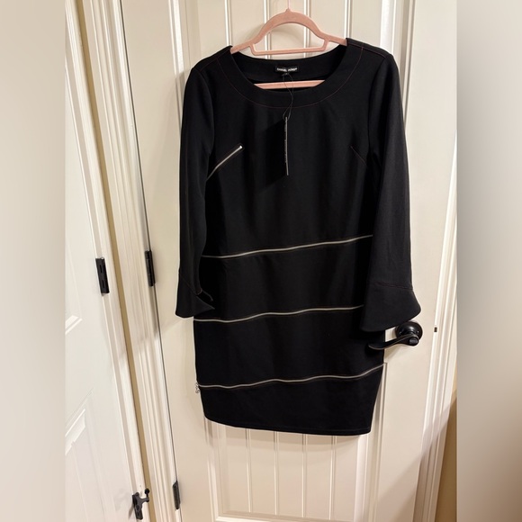 Samuel Dong NWT Black Zipper Sheath Dress 3/4 Sleeves Size M - Picture 3 of 11